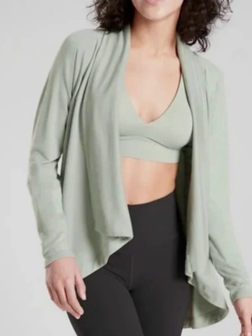 Athleta Open-Front Cardigan in Muted Sage